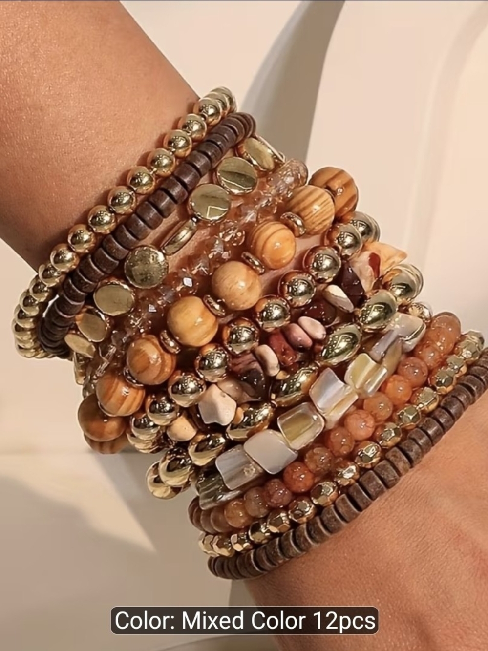 Bohemian Beach  Mixed Brown & Gold Stackable Women’s Beaded Bracelet Set